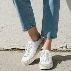 Sam Edelman Kavi White Leather Platform Sneakers Jute Wrap Gold Heel 8.5M